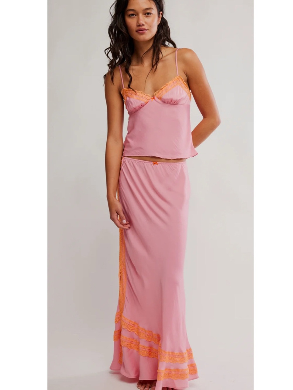 🆕 FP Intimately Maxi Skirt Set Lingerie Slip Camisole neon WISH YOU WERE HERE XL